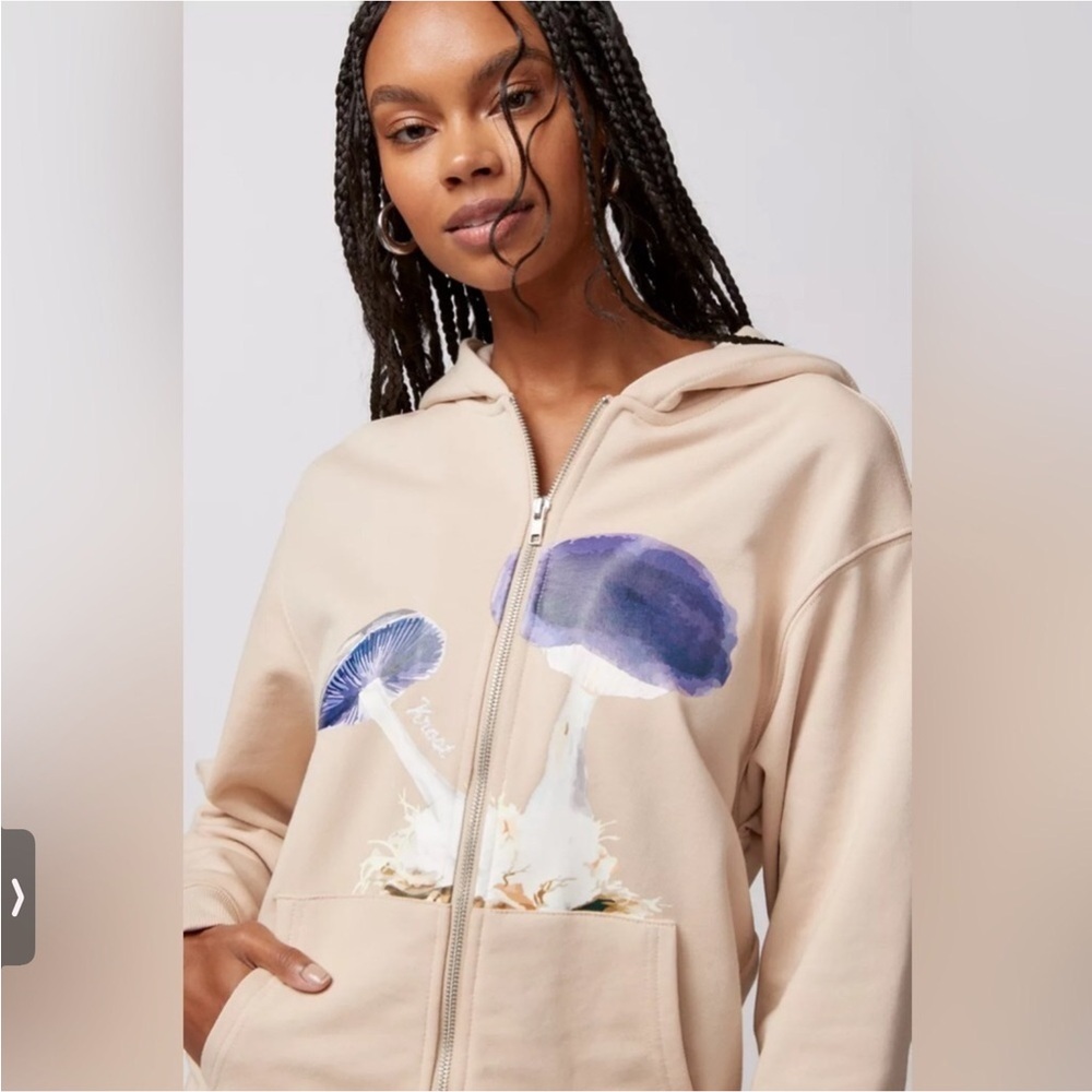 NWOT KROST Mushroom Zip Hoodie Sweatshirt